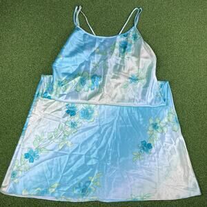 Vintage 90s Inner Most Blue Floral Strappy Satin Nightgown Slip Dress Sz L